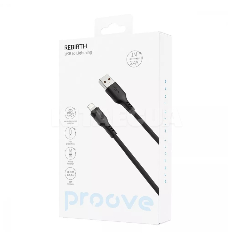 Кабель USB Lightning 2.4A 1м Rebirth чорний PROOVE (557670001) - 3