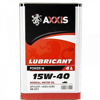 Масло моторное минеральное 4л 15W-40 Power M 4-х тактное AXXIS