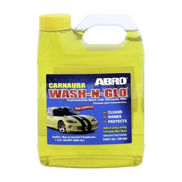 Автошампунь Carnauba Wash-N-Glo 946мл концентрат с воском ABRO (CW-928)