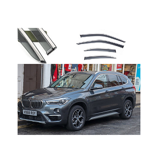 Дефлекторы окон (ветровики) молдинг из нержавеющей стали 3D на BMW X1 (2016-2020) 4 шт. FLY