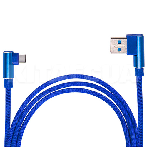 Кабель USB-Type-C в тканинній оплітці, з кутовими конекторами синій PULSO ((200) Bl)