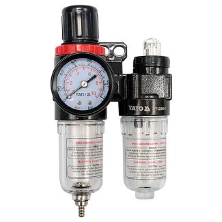 Фільтр-редуктор із манометром пневматичний подвійний 1/4" 9.3 бар 25см3 YATO