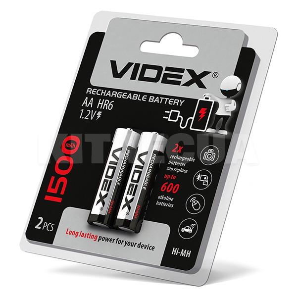 Акумулятор HR6 1500 mAh циліндрична нікель-металогідридна 1,2 В AA (2 шт.) VIDEX (HR6/1500/2DBB)