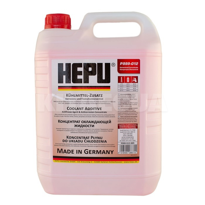 Антифриз-концентрат красный 5л G12 -80°C HEPU (HEP P999-G12-S-P-005)