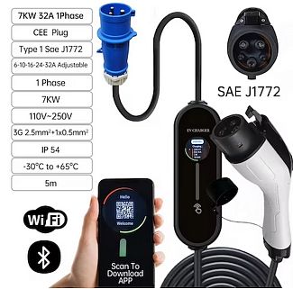 Зарядка для электромобиля 7,4 кВт 32А 1-фаза Type 1 (американского авто) Wi-fi Susutoo