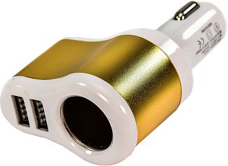 Автомобильное зарядное устройство 2 USB 2.1A + разветвитель Gold/White CC-303 XoKo
