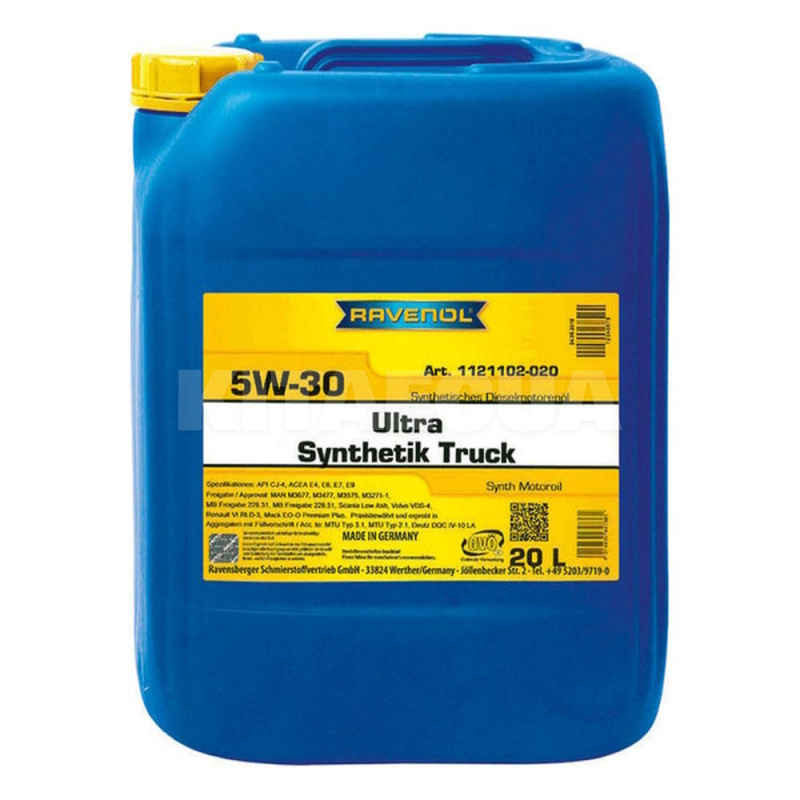 Масло моторне синтетичне 20л 5w-30 ult syn tr RAVENOL (RAV ULT SYN TR 5W30)