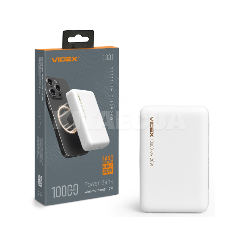 Повербанк с беспроводной зарядкой VPB-331 10000mAh PD20W белый VIDEX (VPB-331-W)