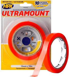 Двусторонняя монтажная лента ультратонкая прозрачная Ultra Mount для максимального прилегания 10 м HPX
