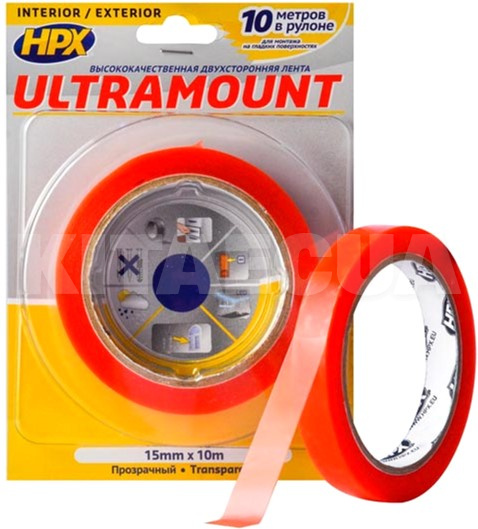 Двостороння монтажна стрічка ультратонка прозора Ultra Mount для максимального прилягання 10 м HPX (HPX UM1510)