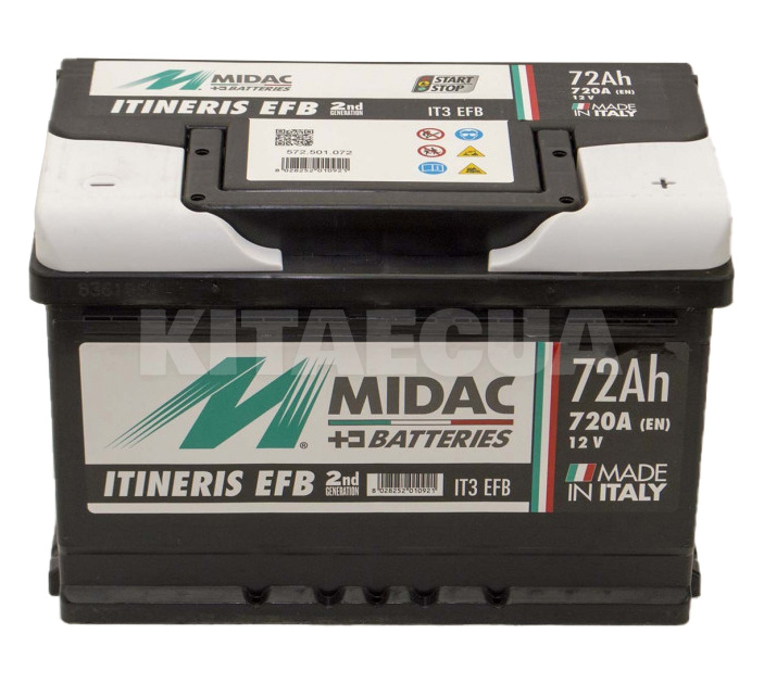 Аккумулятор автомобильный 72Ач 720А "+" справа MIDAC (572.501.072) - 2