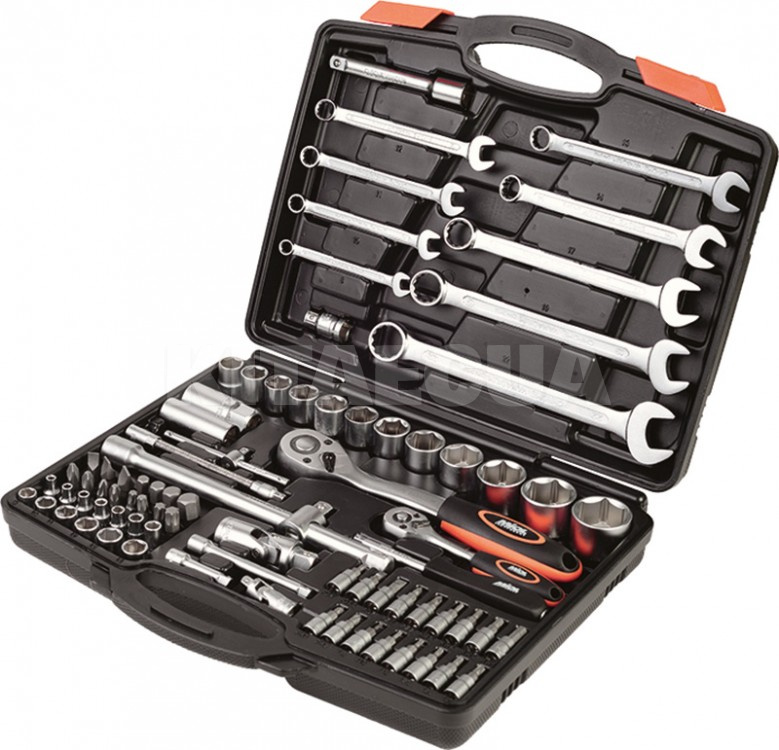 Набір насадок торцевих CrV з тріскачками 1/4", 1/2 " і ключами 82 шт. вкейсе MIOL (58-130)
