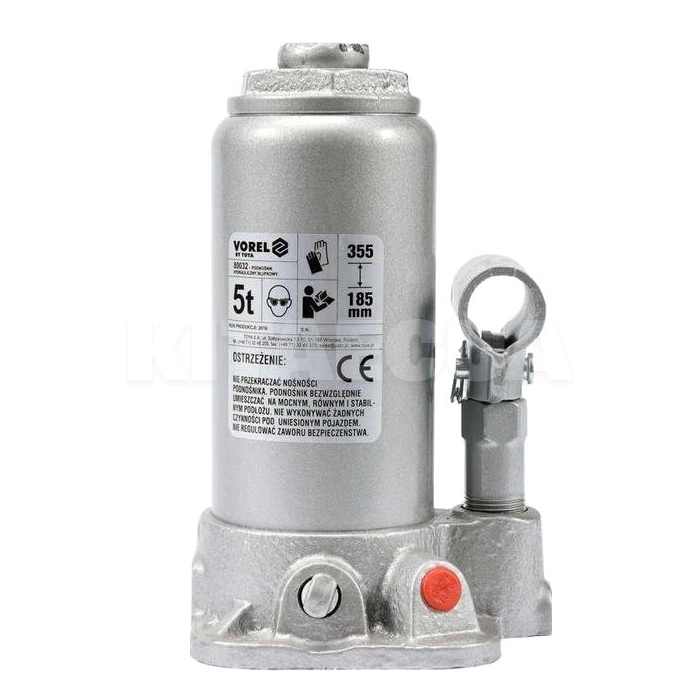 Домкрат гідравлічний пляшковий 5т (185-355 мм) VOREL (80032)