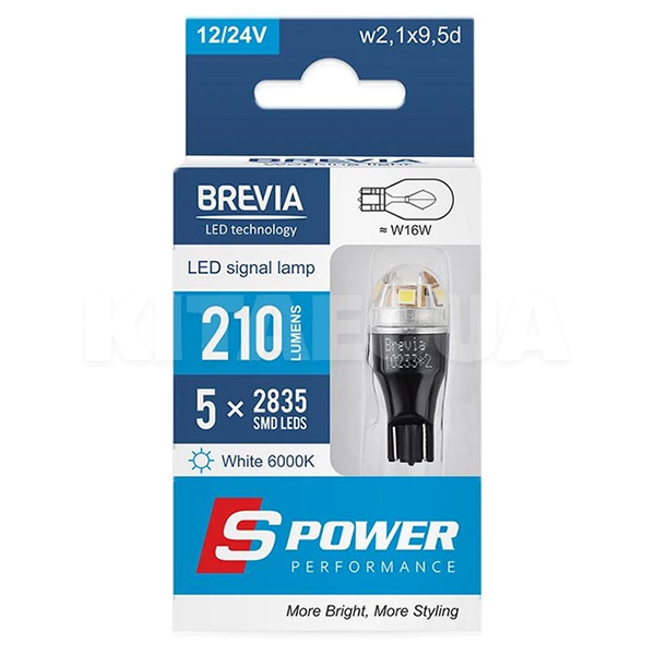 LED лампа для авто S-Power W2.1x9.5d 6000K (комплект) BREVIA (10233X2) - 2