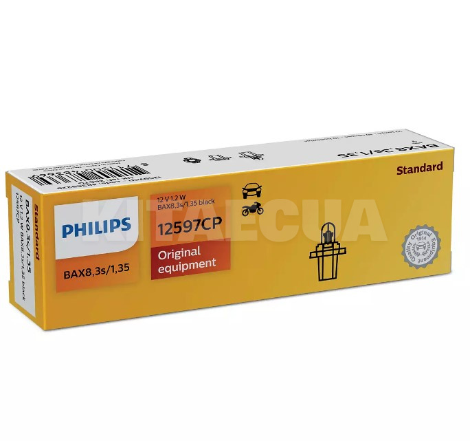 Лампа розжарювання BAX8, 3/1, 35 Black 12V 1.2W PHILIPS (12597CP-PHILIPS)