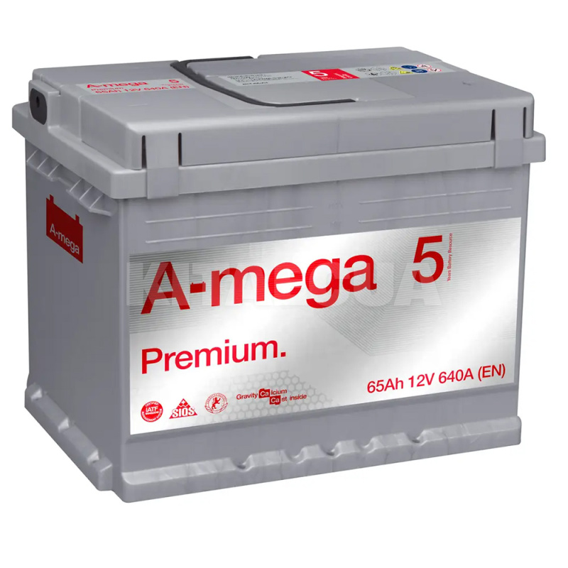 Аккумулятор автомобильный 65Ач 640А "+" справа A-Mega (6СТ-65-А3-Premium-(M)