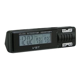 Автомобильные часы универсальные с внутренним термометром 7065 черные VST