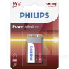 Батарейка прямоугольная щелочная 9 В PP3 (Krona) Power Alkaline PHILIPS (PS 6LR61P1B/10)