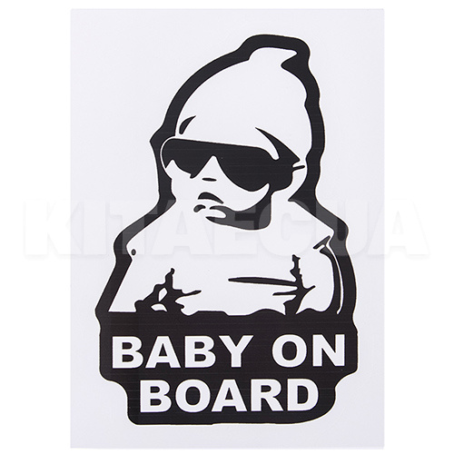 Наклейка "Baby on board" 155х126 мм белая на черном фоне VITOL (STICKER-BOB-BLC-ON-W)