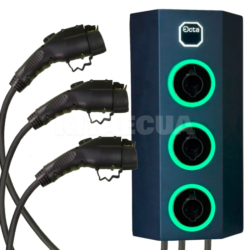 Зарядная станция для электромобиля 22 кВт 32А 1-фаза c 3-мя портами Type 1 (американское авто) Octa Energy (W118)