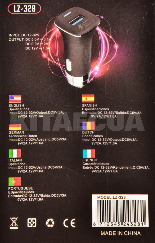 Автомобільний зарядний пристрій 1 USB Qualcom 3.0 3.1 A Pink / White CQC-100 XoKo (CQC-100-BK-XoKo) - 5