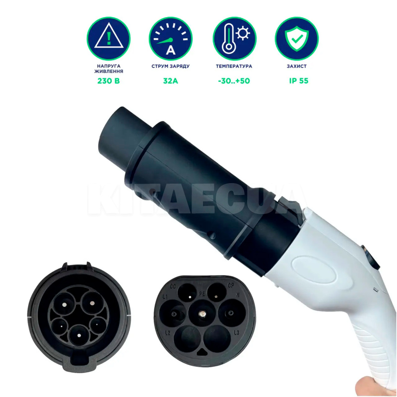 Переходник 7.4 кВт 32А 1-фаза Type 1 (станция) - GB/T AC (китайское авто) UACHARGER (A-C-AD-1-3) - 2