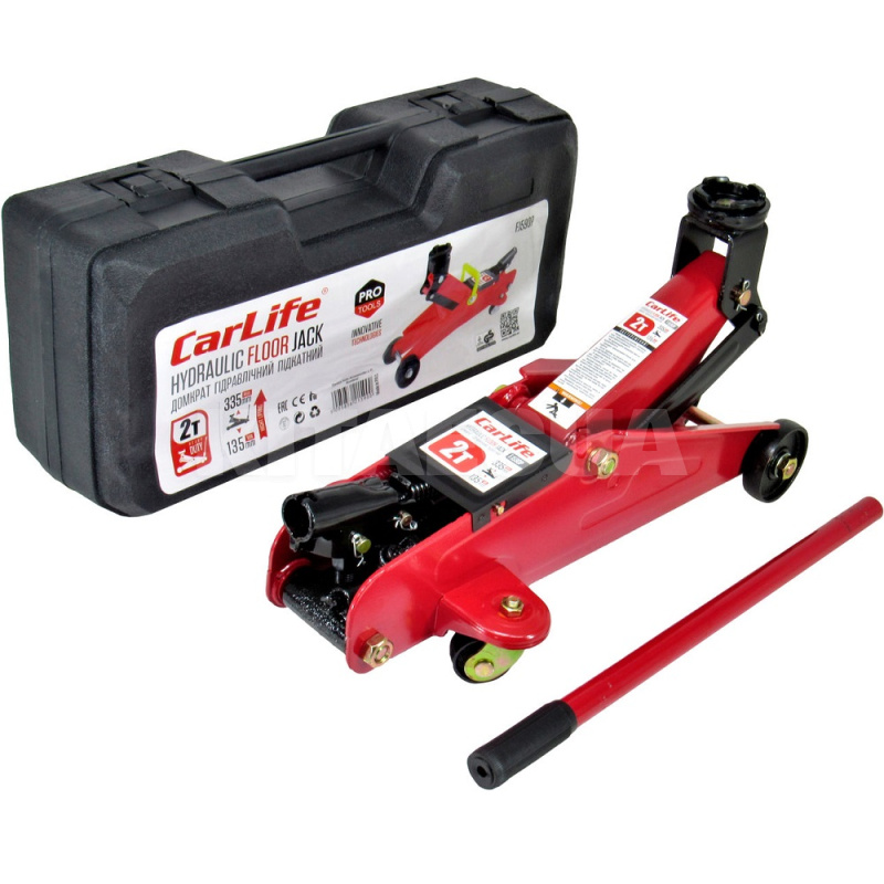 Домкрат гидравлический подкатной 2т (135мм-335мм) с пластиковым кейсом CARLIFE (FJ590P)