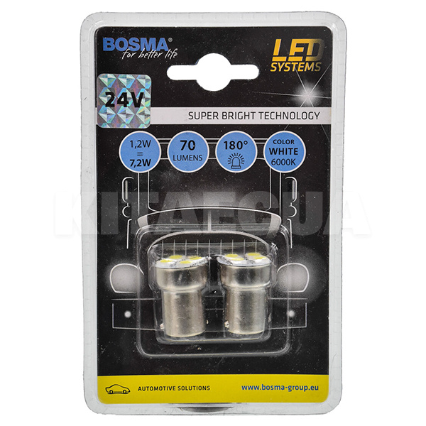 LED лампа для авто LED SYSTEMS BA15S 1.2W 6000K (комплект) BOSMA (5417)