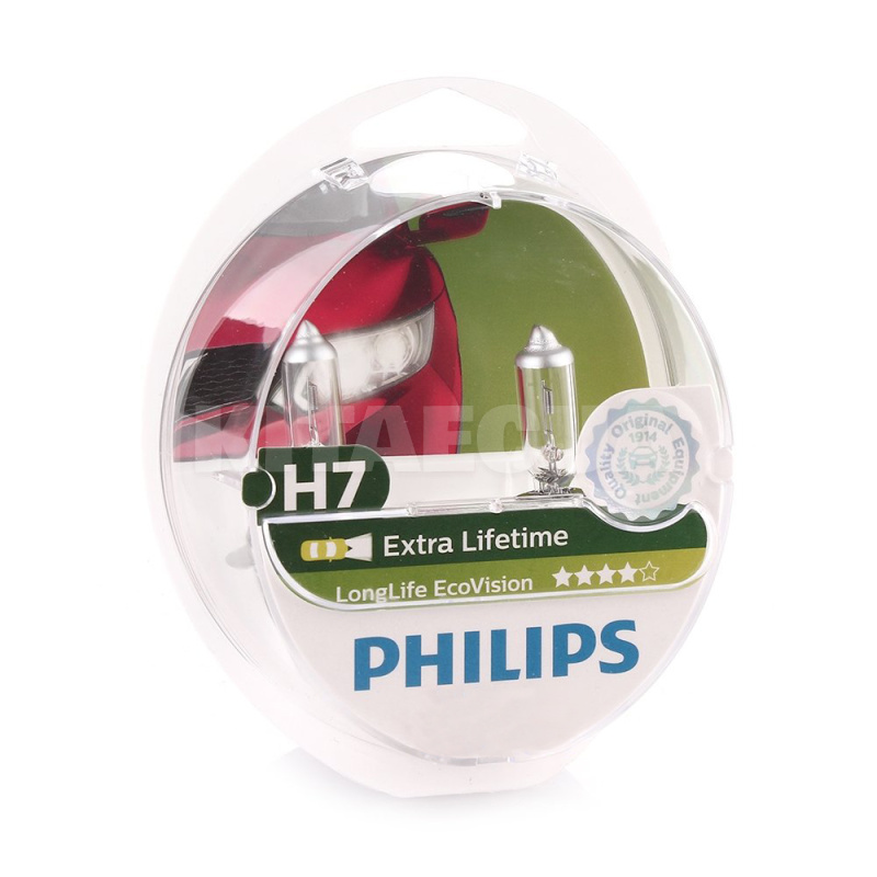 Галогенные лампы H7 55W 12V LongLife EcoVision комплект PHILIPS (12972 LLECO S2)