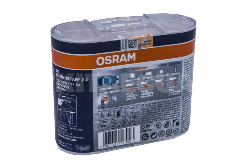 Галогенные лампы Н1 55W 12V Silverstar +60% комплект Osram (OSR64150SV2DUO) - 3