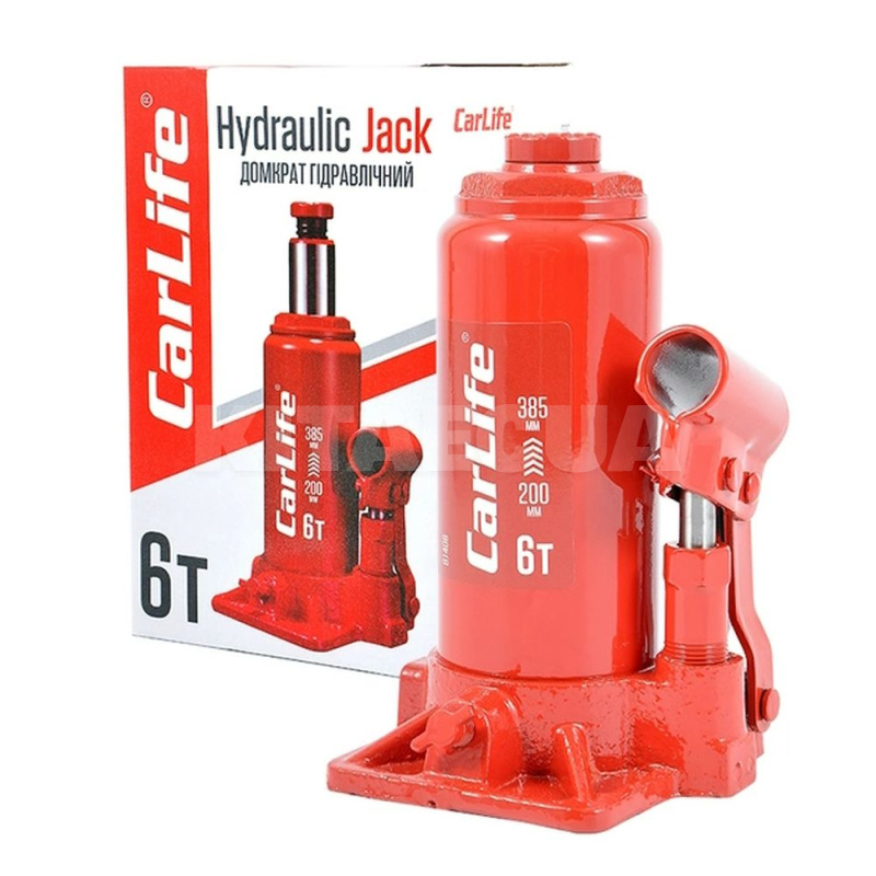 Домкрат гідравлічний пляшковий 6т (200мм-385мм) CARLIFE (BJ406)