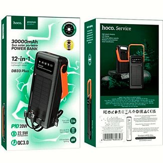 Повербанк с солнечной панелью DB33 30000 мАч 22.5W+PD20W черный HOCO