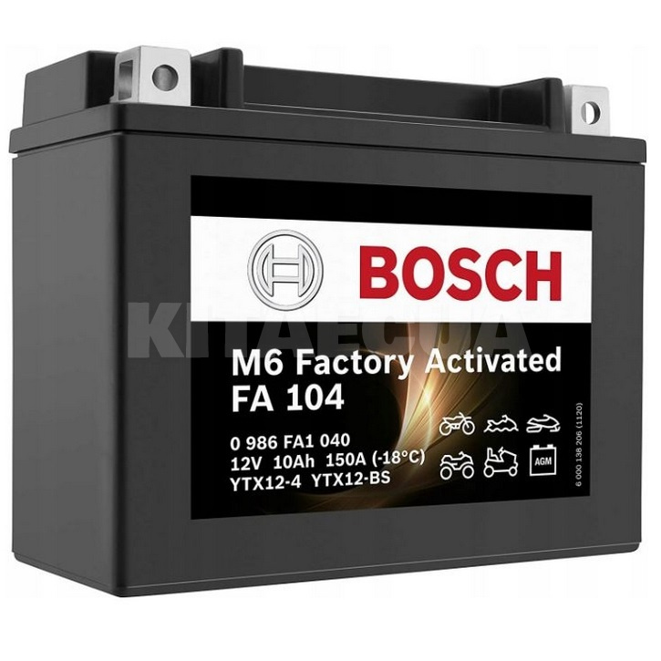 Мото аккумулятор FA 104 10Ач 180А "+" слева Bosch (0986FA1040)