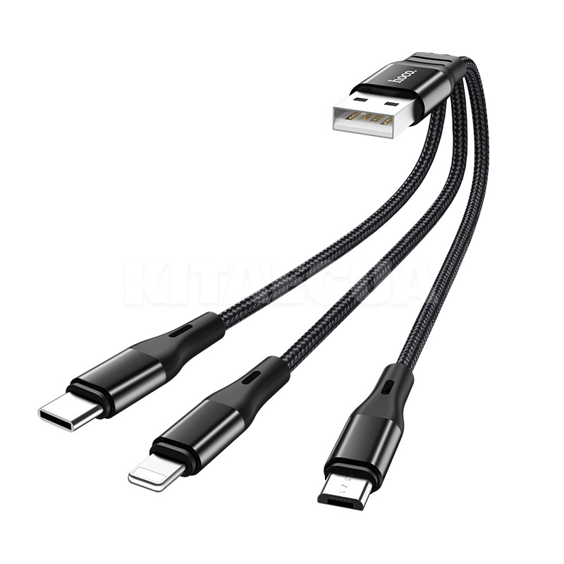 Кабель USB - Type-C/Lightning/microUSB 2.4A X47 0.25м черный HOCO (6931474727398) - 2