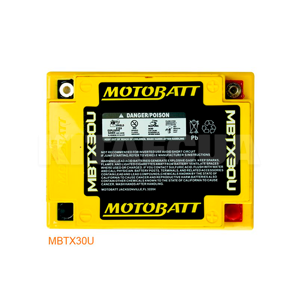 Мото аккумулятор 32Ач 385A "+" справа MOTOBATT (MBTX30U) - 2