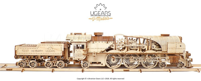 Механическая модель "Локомотив c тендером V-Экспресс" UGEARS (70058) - 3