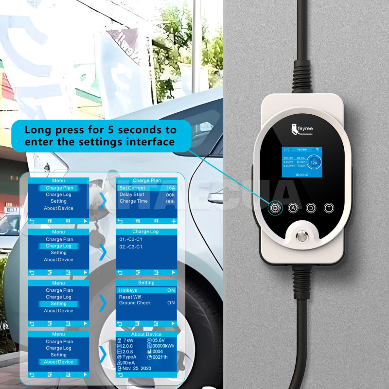 Зарядка для електромобіля GB/T AC 7.4 кВт 32A 1-фаза Wi-Fi Master FEYREE (FY7-32-1PH-GB/T-M8) - 4