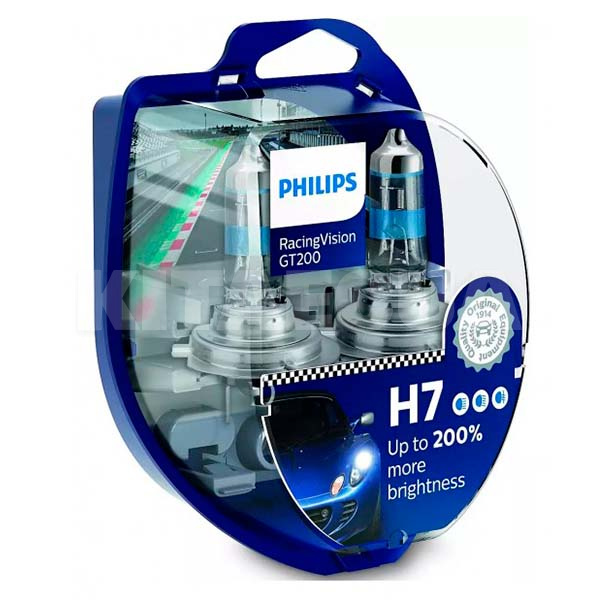 Галогенні лампи H7 55W 12V Racing Vision +200% комплект PHILIPS (12972RGTS2)