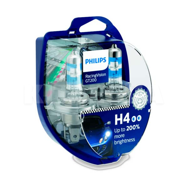 Галогенные лампы H4 60/55W 12V Racing Vision +200% комплект PHILIPS (12342RGTS2)