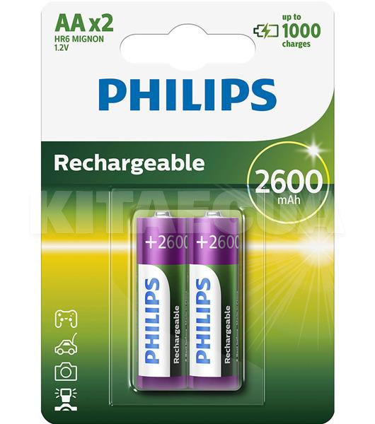 Акумуляторна батарейка R6 2600 mAh циліндрична гідридно-нікелева 1,2 В AA (2 шт.) MultiLife PHILIPS (PS R6B2A260/10)