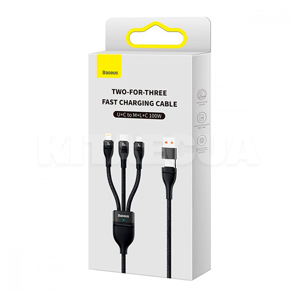 Кабель 3в1 USB/Type-C - Lightning/microUSB/Type-C 100W 1.2м черный BASEUS (CASS030101) - 3
