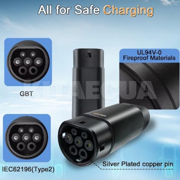 Переходник Guwieyg 7.4 кВт 32А 1-фаза GB/T AC (станція) - Type 2 (европейское авто) GUWIEYG (P-GBT2) - 5