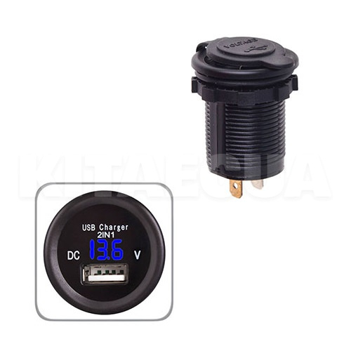 Автомобільний зарядний пристрій 12/24 В 2.1 а з вольтметром синє підсвічування VITOL (10247-Vitol) - 2