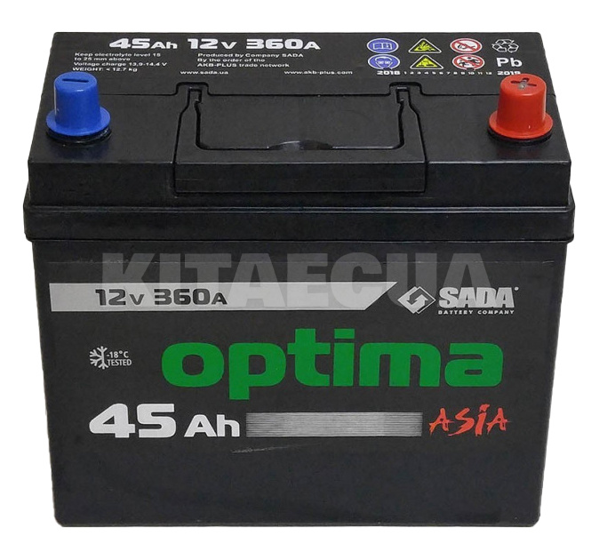 Аккумулятор автомобильный 45Ач 360А "+" справа SADA (6СТ-45Аз Optima Asia) - 3