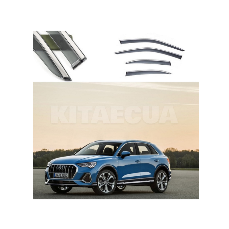 Дефлектори вікон (Вітровики) молдинг із нержавіючої сталі 3D на Audi Q3 (2019-2020) 4 шт. FLY (BADQ31923-W/S)