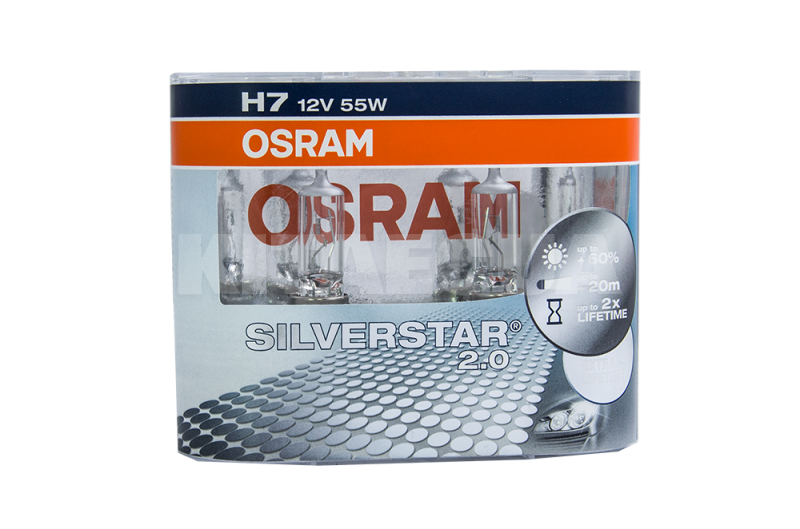 Галогенные лампы Н7 55W 12V Silverstar +60% комплект Osram (OSR64210SV2DUO/HCB) - 2