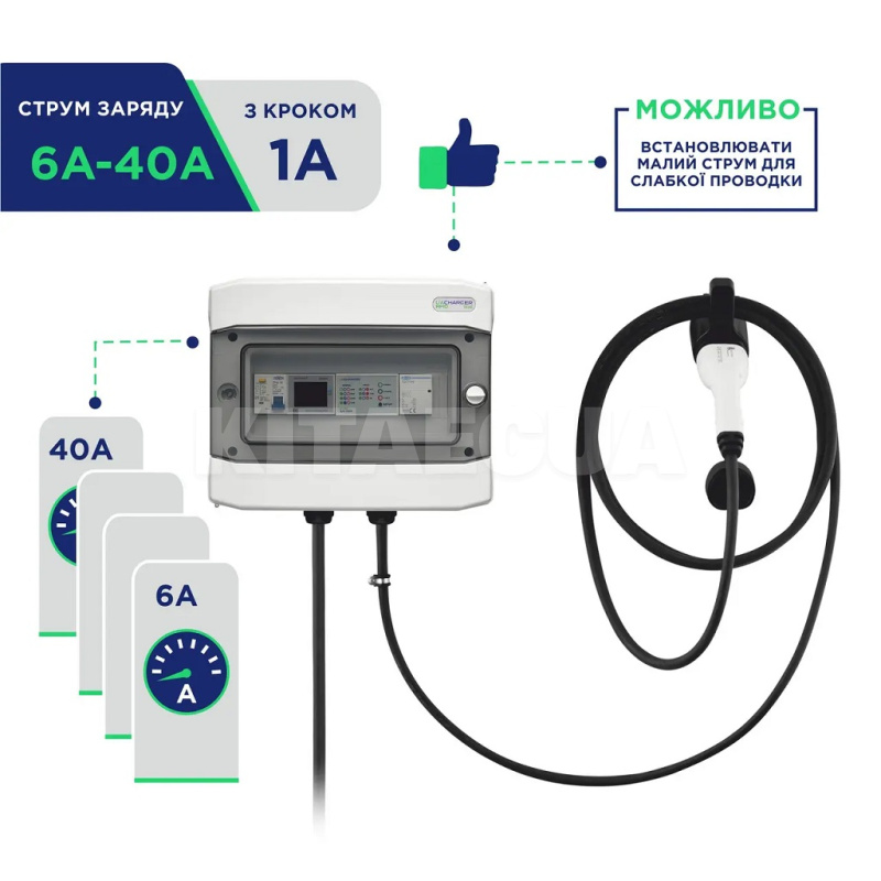 Зарядка для електромобіля GB/T AC 9.2 кВт 40А 1-фаза WALL RFID UACHARGER (CHS-WLRF220931-21) - 7
