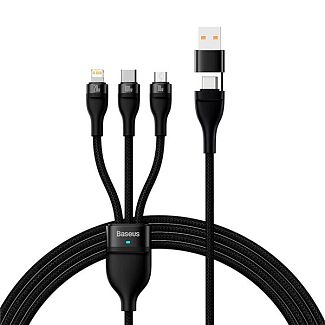 Кабель 3в1 USB/Type-C - Lightning/microUSB/Type-C 100W 1.2м черный BASEUS