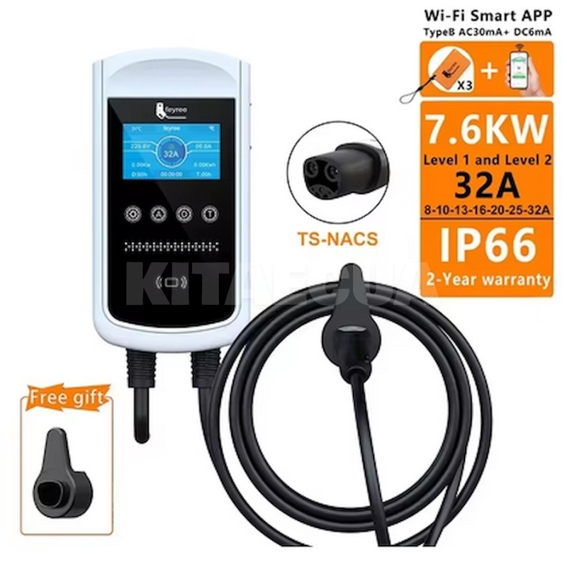 Зарядка для електромобіля Type Tesla 7.4 кВт 32А 1-фаза Pisces Wi-Fi FEYREE (FY7-32-1PH-TS-CS-PIS)