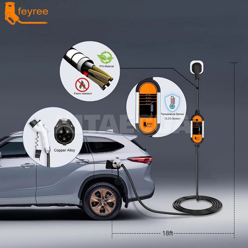 Заряджання Nissan Leaf 3.7 кВт 16A 1-фаза type 1 (американське авто) Leaping Fox FEYREE (FY3.5-16-1PH-TP1-L7-C5) - 3